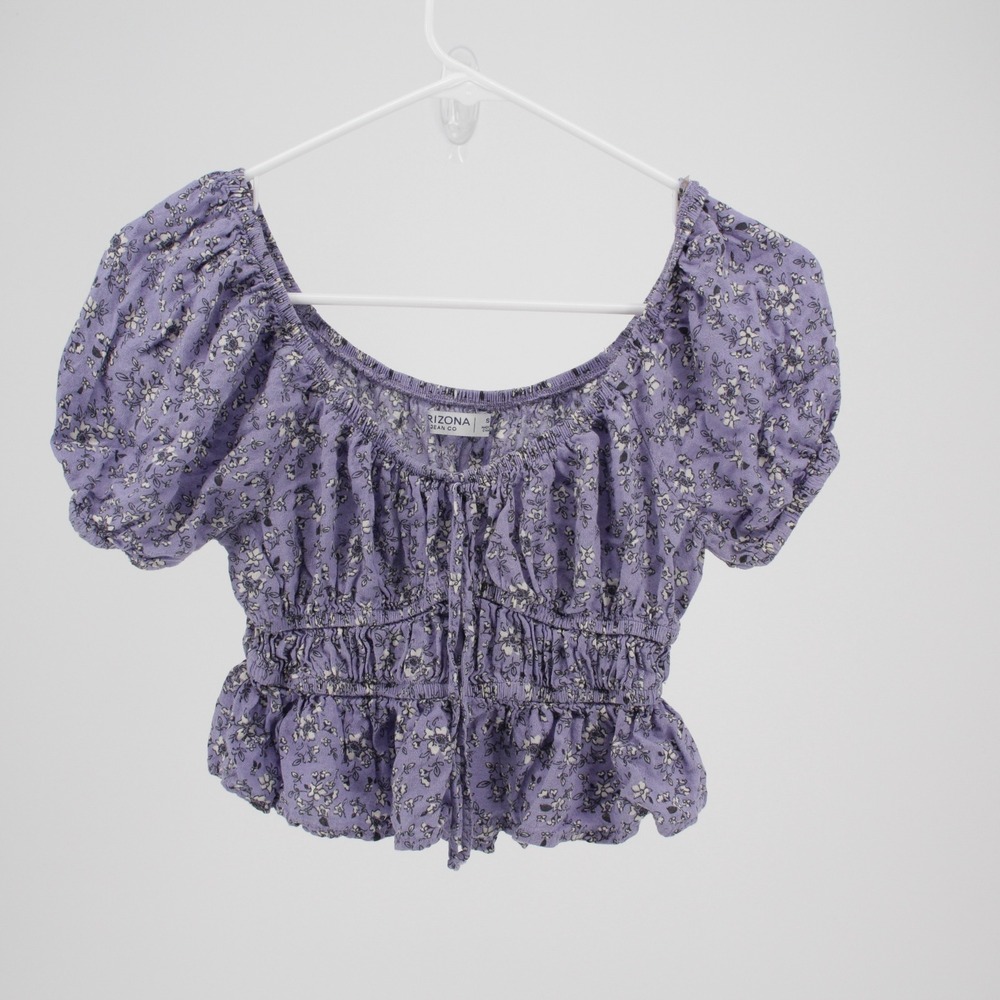 Arizona‎ Jean Co Women's Purple Floral Smocked Peplum Crop Top Size Small